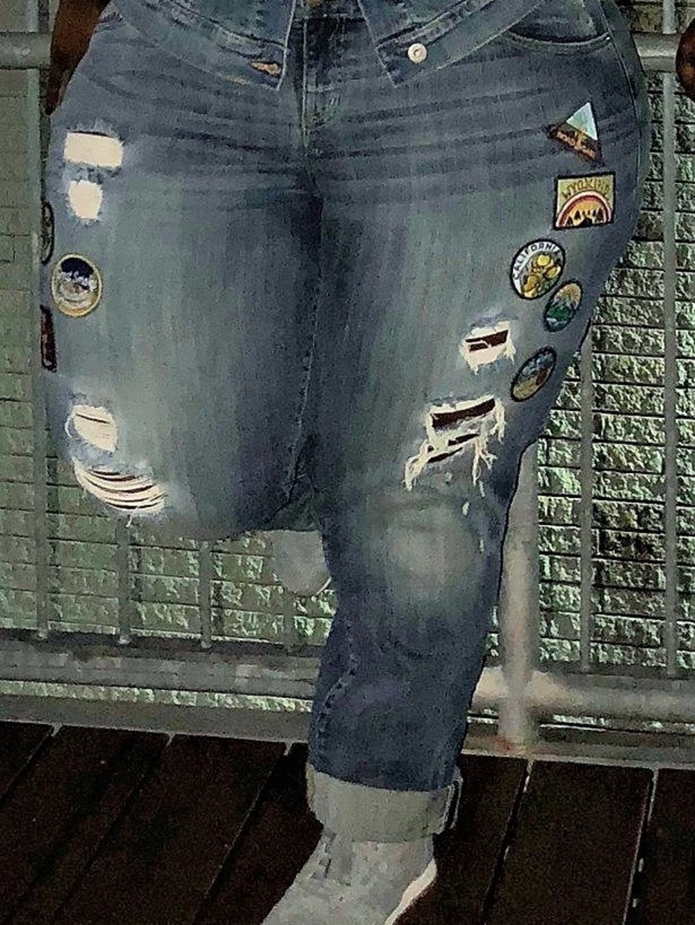 Distressed Patched Blue Jeans